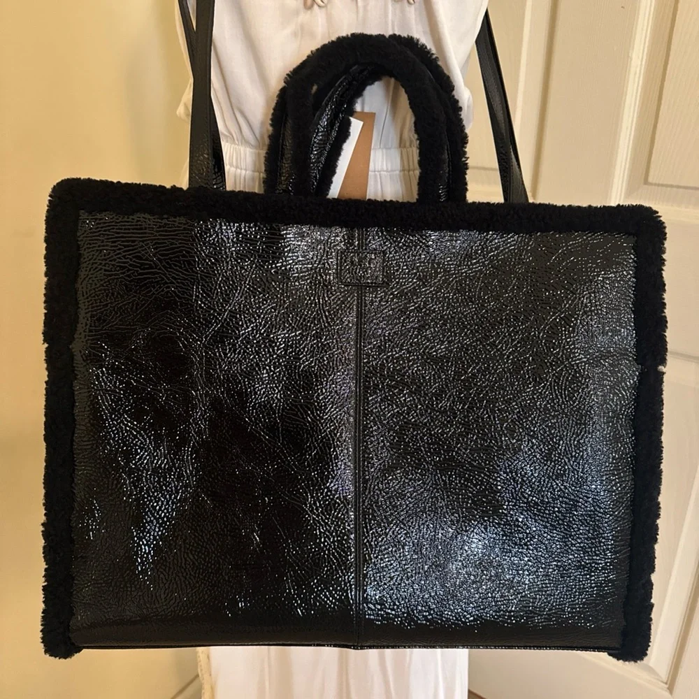 NWT Telfar & UGG Real Sheep Fur Black Large Shearling Shopping Bag - Picture 5 of 11